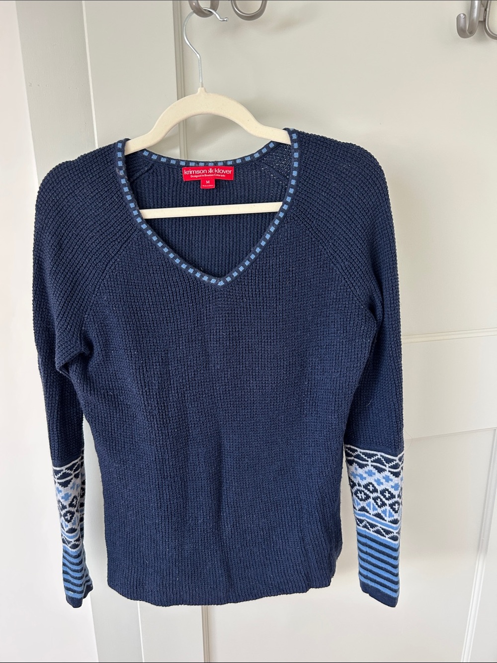 Krimson Klover Navy Sweater with Light Blue Patterned Cuffs